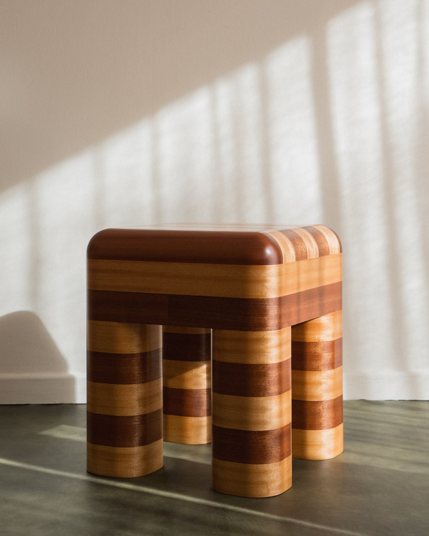 Marcello - wooden striped stool / side table – mattina moderna